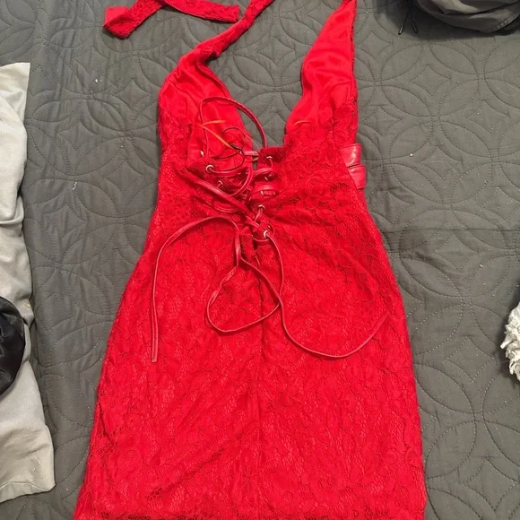 Fashion Nova Vibrant Red Backless Lace Dress - Picture 2 of 3